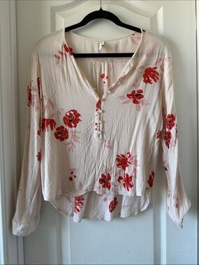 Gentle Fawn Cream Blouse with Red Floral Print